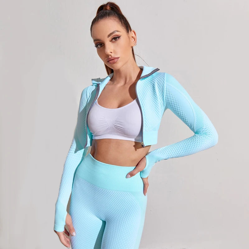 Fitness Long Sleeve Crop Top High Waist Leggings Sports Suits