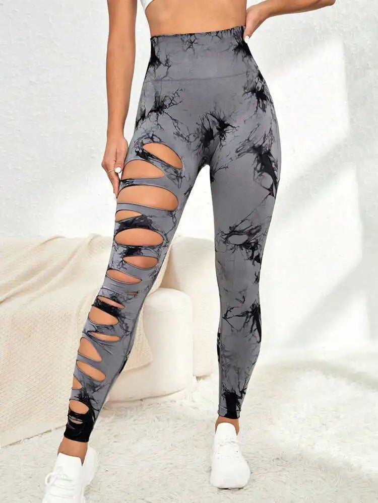 Tie Dye Leggings Hollow Out Butt Lift Workout Trainning Jogging Pants