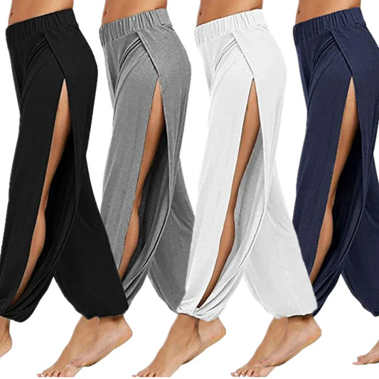 Slit Wide Leg Haren Pants Workout Trousers Gym Home Wear