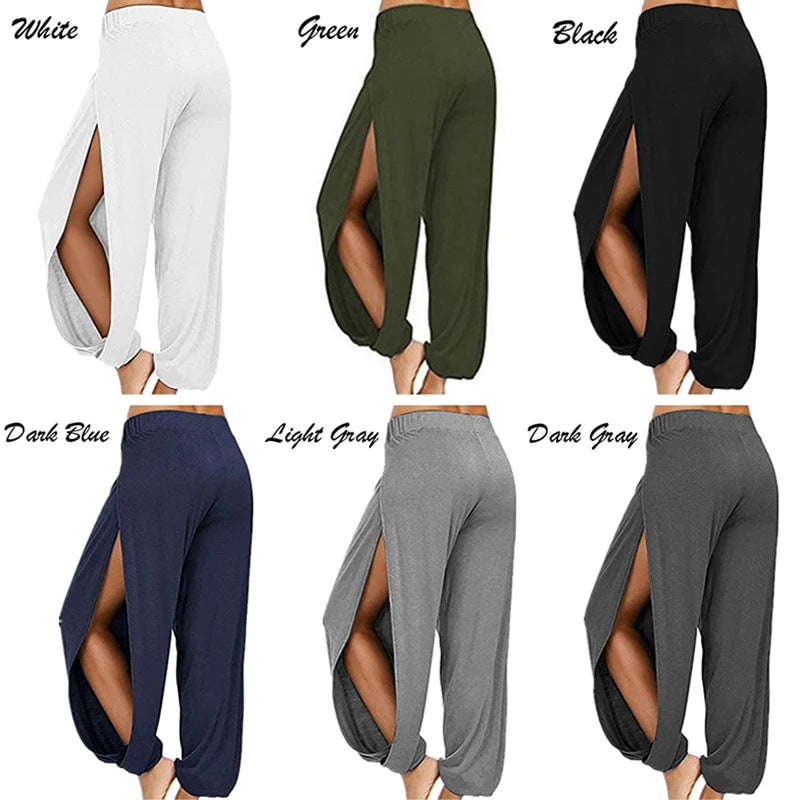 Slit Wide Leg Haren Pants Workout Trousers Gym Home Wear