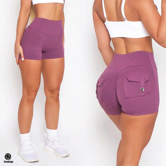 Scrunch Button Booty Sports Yoga Shorts