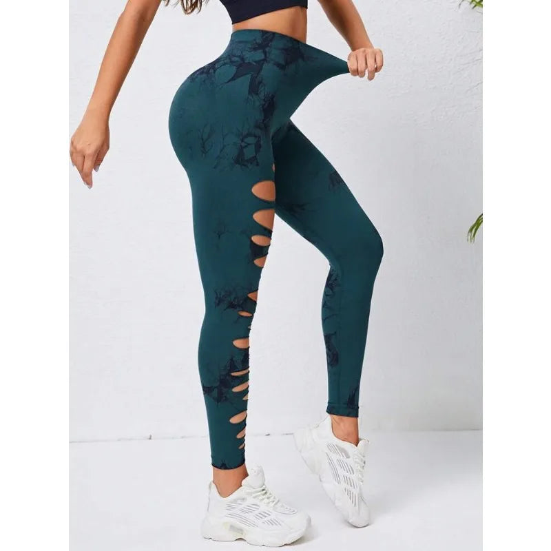 Tie Dye Leggings Hollow Out Butt Lift Workout Trainning Jogging Pants