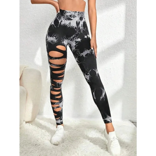 Tie Dye Leggings Hollow Out Butt Lift Workout Trainning Jogging Pants