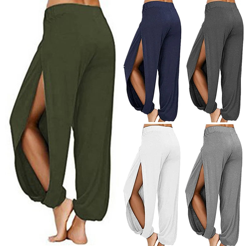 Slit Wide Leg Haren Pants Workout Trousers Gym Home Wear